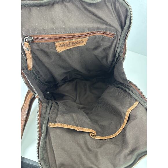 Vilenca Distressed Holland Emilia Woven Leather Backpack Purse Cognac Brown Boho - Picture 5 of 16